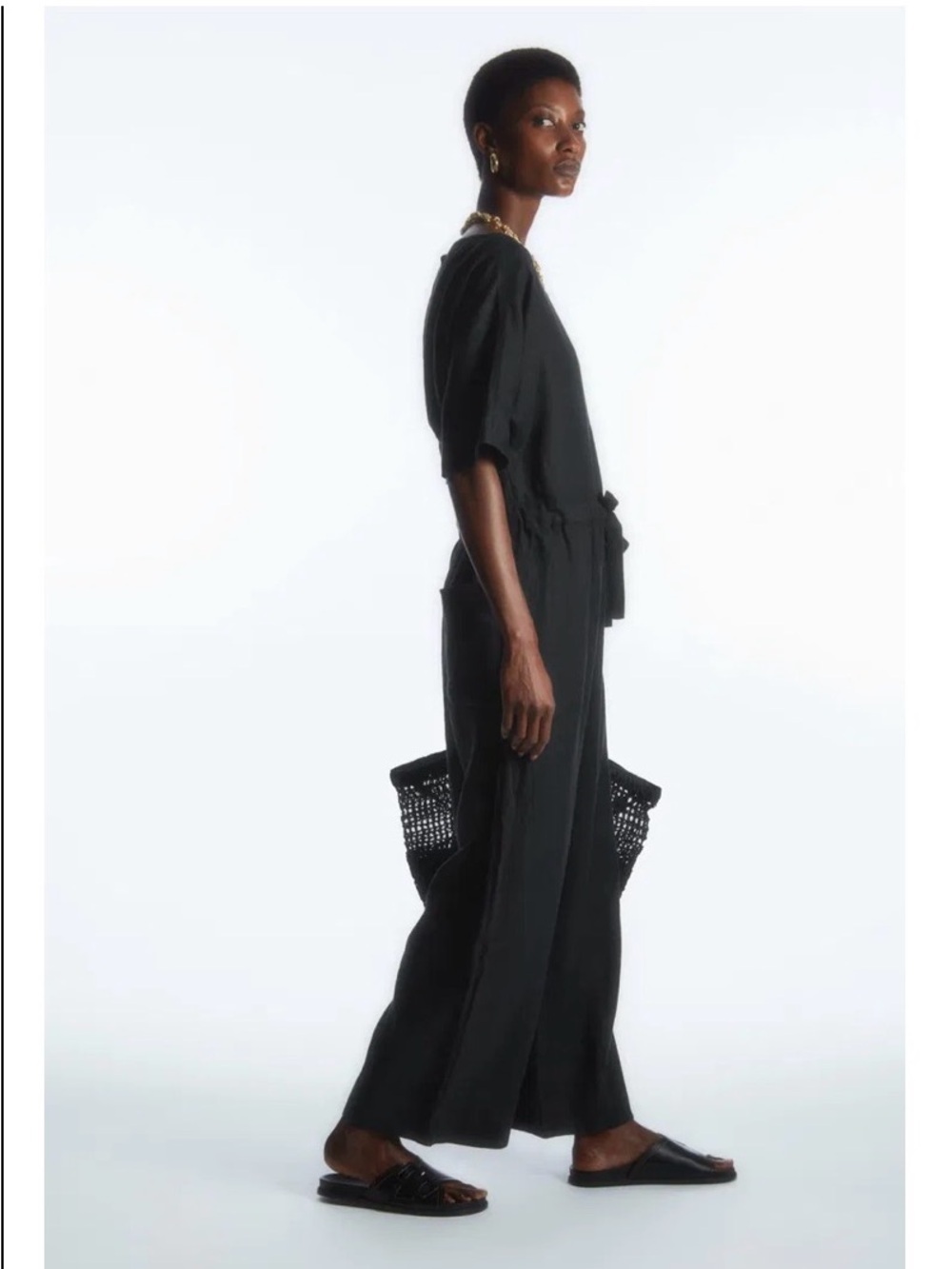 COS Drawstring-Waist Linen Wide Leg Jumpsuit Size S